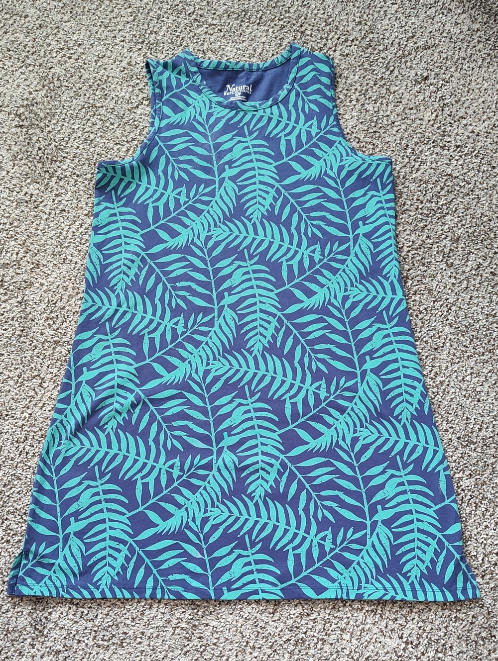 Natural Reflections Navy Midi Dress with Turquoise Leaf Print